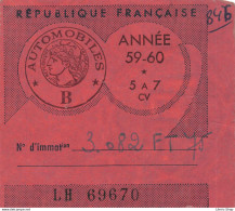 VIGNETTE AUTOMOBILE 1959-1960 : " CLASSE B " (5 à 7 CV) - PARIS - Auto's