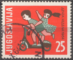 Scooter Motorbike Cycle Moped - USED - 1964 - Yugoslavia - Children Week ADDITIONAL Charity Stamp / Girl Boy - Motorfietsen