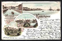 Lithographie Kjobenhavn, Frederiksholms Kanal, Dr. Louises Bro, Aborreparken, Havnelobet  - Danemark