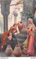 Cpa Illustrateur, Signée Fabio Fabbi, Egypte - Orientalisme - Femmes - On The Well (poterie, Allaitement ) - Autres & Non Classés