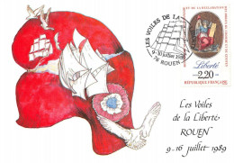 Les Voiles De La Liberté - (76) Rouen - 10.7.1989 - FDC 1er Jour Coté ..€ Carte Maxi - 1980-1989