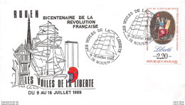 France Bicentenaire De La Révolution Française Cachet Commémoratif Les Voiles De La Liberté Rouen 1989 - Gedenkstempels