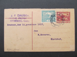 GANZSACHE  Brněnec Brüsau - Chotěboř 1919 J.F.Daubek Hradčany  /// P9978 - Lettres & Documents
