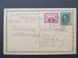 GANZSACHE Veltrusy - Praha MISCHFRANKATUR 1919 Rud. Karsch  /// P9980 - Storia Postale