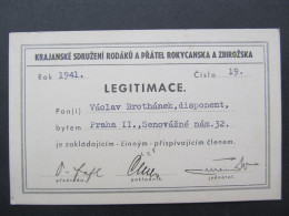 KARTE Rokycany Zbiroh Legitimace 1941 Brothánek    /// P9982 - Brieven En Documenten