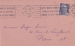 1952  Cartolina Con ANNULLO MECCANICO AUTO MOTO SIDECAR  CIRCUITO AUTOMOBILISTICO DI AGEN - Cars