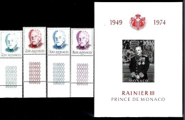 MONACO - SÉRIE COURANTE PRINCE RAINIER - + BLOC FEUILLET N°8 NON DENTELÉ - Unused Stamps
