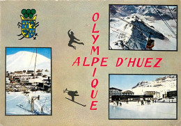 38 - Alpe D'Huez - Multivues - Hiver - Neige - Blasons - Flamme Postale De Alpe D'Huez - CPM - Voir Scans Recto-Verso - Autres & Non Classés