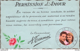 Couple Amoureux Militaria Humoristique, PERMISSION D'AMOUR, Signé Le Commandant A. Tenmoy Cpa - Parejas