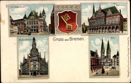 Blason Lithographie Hansestadt Bremen, Dom, Rathaus, Gerichtsgebäude, Baumwollbörse - Other & Unclassified