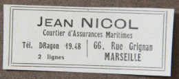 Publicité : Jean Nicol, Courtier D'Assurances Maritimes, Marseille, 1951 - Pubblicitari