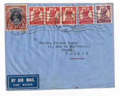 Cover India 1946 Calcutta Kolkata Inde Stamps Strip King George VI Hélène Duroy Paris France Air Mail - 1936-47 Koning George VI