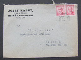 BRIEF Rtyně - Praha J. Kábrt Truhlář 1946 Provisorium  /// P9514 - Briefe U. Dokumente