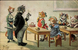 Artiste CPA Thiele, Arthur, Vermenschlichte Katzen In Der Schule Beim Stricken - Other & Unclassified