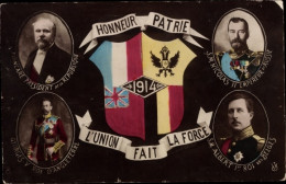 CPA Raymond Poincaré, Zar Nikolaus II., Georg V. Von England, Albert I. V. Belgisch, Alliierte 1914 - Autres & Non Classés