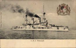 Gaufré Blason CPA Deutsches Kriegsschiff, SMS Wittelsbach, Linienschiff - Other & Unclassified