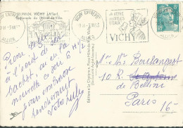 FRANCE CARTE 8F VICHY ( ALLIER ) BELLE OBLITERATION  POUR PARIS DE 1953 LETTRE COVER - 1921-1960: Période Moderne