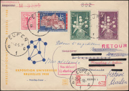 Belgien 1091-1092 Weltausstellung Mit Zusatzfr. Schmuck-R-Brief EUPEN 20.5.1958 - Andere & Zonder Classificatie