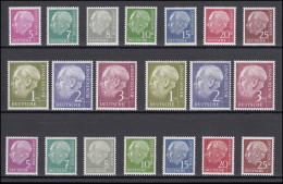179 Ff Heuss Gummivarianten V / W Jeweils 10 Werte Komplett, Postfrisch ** - Unused Stamps