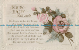 R000905 Greeting Postcard. Many Happy Returns. A Poem And Roses. Rotary. RP. 191 - World
