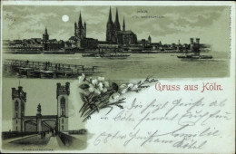 Clair De Lune Lithographie Köln Am Rhein, Eisenbahnbrücke, Dom, Schiffe - Autres & Non Classés