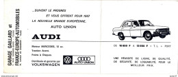 Carte De Visite Publicitaire Audi 1967, Garage Gaillard Tours, Audi Moteur Mercedes - Publicités