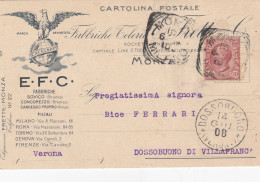 MONZA-FABBRICHE TELERIE =FRETTE & C= CARTOLINA  TESTATINA PUBBLICITARIA-VIAGGIATA IL 13-6-1908 - Monza