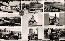 CPA Schweinfurt In Unterfranken Bayern, Sachsbad, Justizgebäude, Wappen, Mainbogen, Denkmal, Rathaus - Altri & Non Classificati