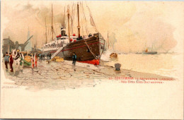 RED STAR LINE , SS. Southwark Te Antwerpen Ladende, Aquarel By H. Cassiers, Kensington Series - Passagiersschepen