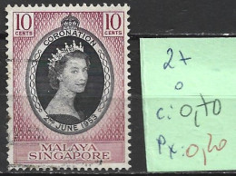 SINGAPOUR 27 Oblitéré Côte 0.70 € - Singapore (...-1959)