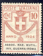 1924 - Enti Parastatali - Assoc. Naz. Mutil. Inv. Guerra-Roma - 10 C. Rosa Nuovo MNH (Sassone N.5) 2 Immagini - Mint/hinged