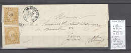 France - Lettre Yvert 13 X 2 - NUANCE CITRON - SIGNE BAUDOT - Anizy - Aisne - 1858 - 1849-1876: Classic Period