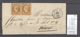 France - Lettre Limoges - Haute Vienne - Yvert 13 En Paire - 1854 - Correo Ferroviario