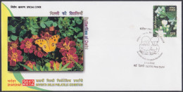 Inde India 2012 Special Cover Butterflies Of Delhi, Butterfly, Flower, Flowers, Pictorial Postmark - Covers & Documents