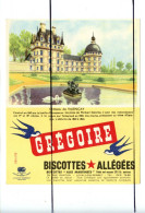 Ancien BUVARD Vintage.  Publicité . Grégoire Biscottes Allégées. Château De VALENCAY - Autres & Non Classés