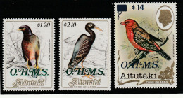 Aitutaki 1988 - Fauna , Birds , Series 3 Values , Overprint O.H.M.S. , Perforated , MNH, Mi.D38-D40 - Aitutaki