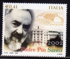 ITALIA REPUBBLICA ITALY REPUBLIC 2002 CANONIZZAZIONE PADRE PIO DA PIETRELCINA SANTO € 0,41 MNH - 2001-10: Mint/hinged