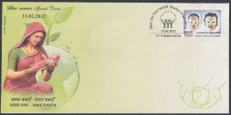 Inde India 2012 Special Cover Save Girl, Save Earth, Woman, Women, Girls, Child, Female Foeticide, Pictorial Postmark - Brieven En Documenten