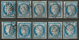 FRANCE: Obl., N°60B X 10, Ens. De 10 Tp, Très Peu De Petits Déf.,, Nuancves, Obl. Diverses, B/TB - 1871-1875 Ceres