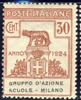 1924 - Enti Parastatali - Gruppo D'Azione Scuole - Milano - 30 C. Bruno  Nuovo Mlh (Sassone N.40) 2 Immagini - Nuevos
