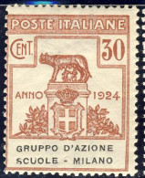 1924 - Enti Parastatali - Gruppo D'Azione Scuole - Milano - 30 C. Bruno  Nuovo Mlh (Sassone N.40) 2 Immagini - Mint/hinged