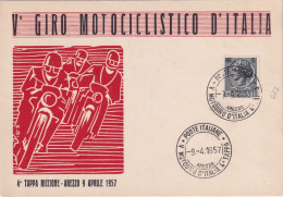 1957  San Marino  Cartolina Con Annullo Speciale V MOTOGIRO D'ITALIA - Motorbikes