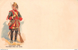 MILITARIA - UNIFORME - DRAGONS 1745 - VOLONTAIRES DE SAXE Chromolithographie - Carte Précurseur - Regiments