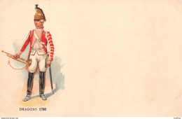 MILITARIA - UNIFORME - DRAGONS 1780   Chromolithographie - Carte Précurseur - Regiments