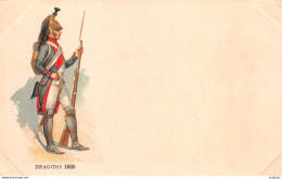 MILITARIA - UNIFORME - DRAGONS 1805  - Chromolithographie - Carte Précurseur - Regiments