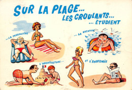 Sur La Plage --- Les Croulants étudient .... Cpsm Gf 1974 # Humour " Pin-up - Humour