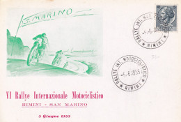 1955  San Marino  Cartolina Con Annullo Speciale  RALLY INT. MOTOCICLISTICO RIMINI - Moto
