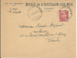 FRANCE LETTRE 15F AIGUILLON / MER ( SEING MAIRE ) POUR ST MICHEL EN L'HERM ( VENDEE ) DE 1949 LETTRE COVER - 1921-1960: Période Moderne