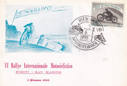 1955  San Marino  Cartolina Con Annullo Speciale FIGURATO  RALLY  MOTOCICLISTICO SAN MARINO - Motorbikes