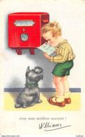 Enfant / Child / Chien / Dog - " Avec Mon Meilleur Souvenir " - Illustrateur Non Signé - Éd. M.D Série N°630 CPSM PF - Hedendaags (vanaf 1950)